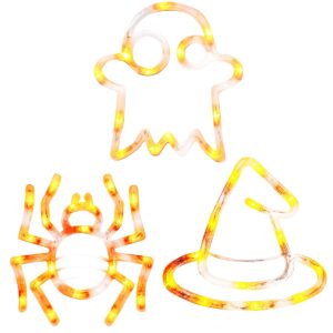 Halloween Verlichting Raam Set - 20 cm - Heksenhoed, Spin, Spook - Met Zuignap - 3 stuks