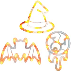 Halloween Verlichting Raam Set - 20 cm - Heksenhoed, Vleermuis, Oogbal - Met Zuignap - 3 stuks