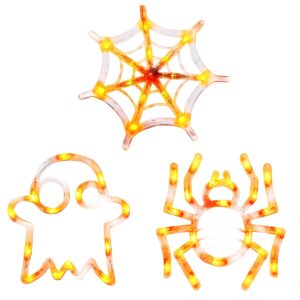 Halloween Verlichting Raam Set - 20 cm - Spinnenweb, Spin, Spook - Met Zuignap - 3 stuks