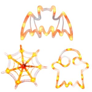 Halloween Verlichting Raam Set - 20 cm - Spinnenweb, Spook, Vleermuis - Met Zuignap - 3 stuks