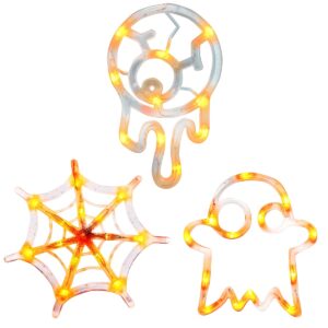 Halloween Verlichting Raam Set - 20 cm - Spinnenweb, Spook, Oogbal - Met Zuignap - 3 stuks