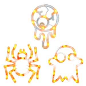 Halloween Verlichting Raam Set - 20 cm - Spin, Spook, Oogbal - Met Zuignap - 3 stuks