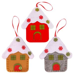 Vilten kersthanger set - 3 huisjes - 13×11cm - zachte hangdecoratie voor kerstboom of raam - sfeervolle kerstversiering