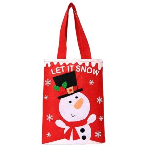 Vilten kersttas met sneeuwpop - 26×20cm - rode cadeautas voor kerstcadeautjes, schoencadeaus en decoratie - duurzame vilt tas voor kinderen en kerstboomversiering