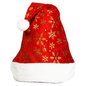 Rode kerstmuts met gouden sneeuwvlokken - Luxe vilten kerst hoed voor volwassenen - 40×30cm met zachte pluche rand & pompon