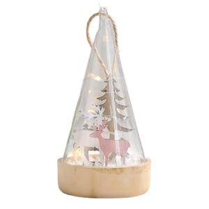 Glazen kerst stolp - 12.5x6.2cm - Met herten en bomen, verlichting op meegeleverde batterij