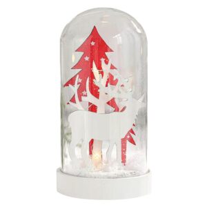 Glazen kerst stolp - 17.6x8.4cm - Met hert en bomen, verlichting op meegeleverde batterij