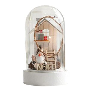 Glazen kerst stolp - 13.5x7.5cm - Met huisje, kerstkabouter en winterdetails, verlichting op meegeleverde batterij
