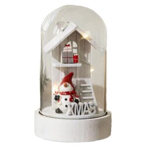 Glazen kerst stolp - 13x7.5cm - Met huisje, sneeuwpop en winterdetails, verlichting op meegeleverde batterij