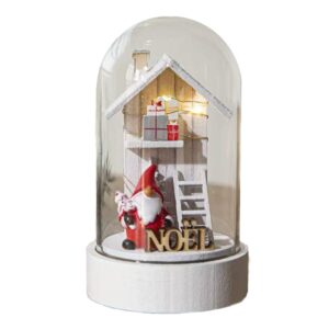 Glazen kerst stolp - 13x7.5cm - Met huisje, kerstman en winterdetails, verlichting op meegeleverde batterij