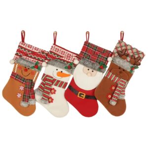 Kerstsokken set van 4 - 47x26cm - sokken met kerstman, sneeuwpop, rendier en peperkoekmannetje