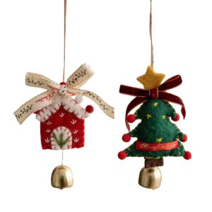 Handgemaakte kersthanger set - kersthuisje & kerstboom van vilt - 15×9cm - sfeervolle hangdecoratie voor kerstboom of raam