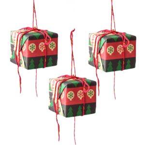 Kersthanger set van 3 - cadeautjes van papier & foam - 6×6cm - vrolijke hangdecoratie voor kerstboom of raam