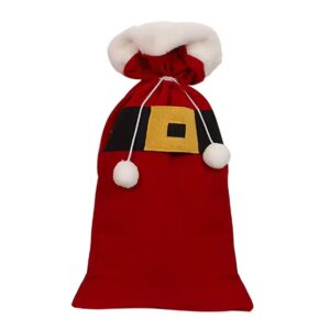 Rode kerstzak in kerstman-stijl - 28×48cm - kleine polyester cadeauzak met pompons