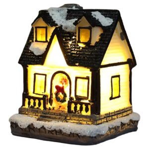 Verlicht kerstdorphuisje - 4×6.5×9cm - polyresin miniatuur met warm licht - met meegeleverde batterij - sfeervolle kerstdorp decoratie voor tafel of vensterbank