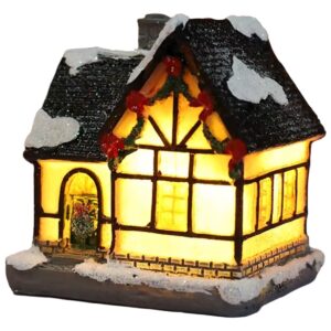 Verlicht kerstdorphuisje - 4×6.5×9cm - polyresin miniatuur met warm licht - met meegeleverde batterij - sfeervolle kerstdorp decoratie voor tafel of vensterbank