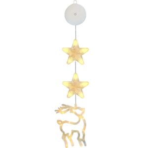 Kerstverlichting Raam Rendier - 73cm - Inclusief Batterijen - Kerstversiering met Zuignap - Warm Wit