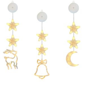 Kerstverlichting Raam Kerstbel, Maan, Rendier - 73-82cm - Inclusief Batterijen - Kerstversiering met Zuignap - Warm Wit