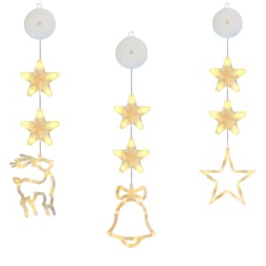 Kerstverlichting Raam Ster, Kerstbel, Rendier - 73-82cm - Inclusief Batterijen - Kerstversiering met Zuignap - Warm Wit