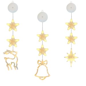 Kerstverlichting Raam Kerstbel, Noorderster, Rendier - 73-82cm - Inclusief Batterijen - Kerstversiering met Zuignap - Warm Wit