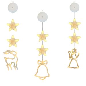 Kerstverlichting Raam Engel, Kerstbel, Rendier - 73-82cm - Inclusief Batterijen - Kerstversiering met Zuignap - Warm Wit