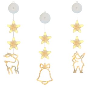 Kerstverlichting Raam Kerstbel, Kerstman, Rendier - 73-82cm - Inclusief Batterijen - Kerstversiering met Zuignap - Warm Wit