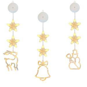 Kerstverlichting Raam Kerstbel, Sneeuwpop, Rendier - 73-82cm - Inclusief Batterijen - Kerstversiering met Zuignap - Warm Wit