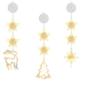 Kerstverlichting Raam Kerstboom, Noorderster, Rendier - 73-82cm - Inclusief Batterijen - Kerstversiering met Zuignap - Warm Wit