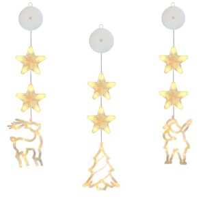 Kerstverlichting Raam Kerstboom, Kerstman, Rendier - 73-82cm - Inclusief Batterijen - Kerstversiering met Zuignap - Warm Wit