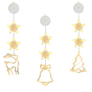 Kerstverlichting Raam Kerstbel, Kerstboom, Rendier - 73-82cm - Inclusief Batterijen - Kerstversiering met Zuignap - Warm Wit