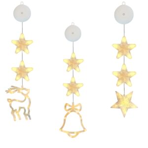 Kerstverlichting Raam Kerstbel, Rendier, Sterren - 73-82cm - Inclusief Batterijen - Kerstversiering met Zuignap - Warm Wit