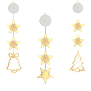 Kerstverlichting Raam Kerstbel, Kerstboom, Sterren - 73-82cm - Inclusief Batterijen - Kerstversiering met Zuignap - Warm Wit