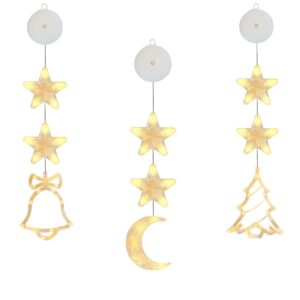 Kerstverlichting Raam Kerstbel, Kerstboom, Maan - 73-82cm - Inclusief Batterijen - Kerstversiering met Zuignap - Warm Wit