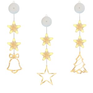 Kerstverlichting Raam Ster, Kerstboom, Kerstbel - 73-82cm - Inclusief Batterijen - Kerstversiering met Zuignap - Warm Wit