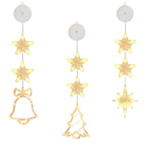 Kerstverlichting Raam Kerstbel, Kerstboom, Noorderster - 73-82cm - Inclusief Batterijen - Kerstversiering met Zuignap - Warm Wit