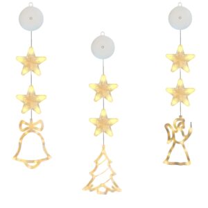 Kerstverlichting Raam Engel, Kerstbel, Kerstboom - 73-82cm - Inclusief Batterijen - Kerstversiering met Zuignap - Warm Wit