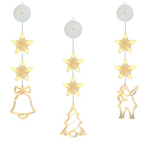 Kerstverlichting Raam Kerstbel, Kerstboom, Kerstman - 73-82cm - Inclusief Batterijen - Kerstversiering met Zuignap - Warm Wit