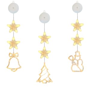 Kerstverlichting Raam Kerstbel, Kerstboom, Sneeuwpop - 73-82cm - Inclusief Batterijen - Kerstversiering met Zuignap - Warm Wit