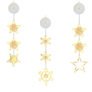 Kerstverlichting Raam Ster, Sneeuwvlokken, Sterren - 73-82cm - Inclusief Batterijen - Kerstversiering met Zuignap - Warm Wit