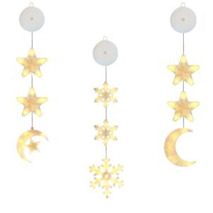 Kerstverlichting Raam Halve Maan, Maan, Sneeuwvlokken - 73-82cm - Inclusief Batterijen - Kerstversiering met Zuignap - Warm Wit
