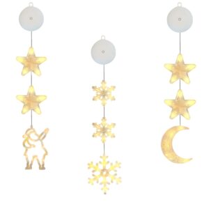 Kerstverlichting Raam Kerstman, Maan, Sneeuwvlokken - 73-82cm - Inclusief Batterijen - Kerstversiering met Zuignap - Warm Wit