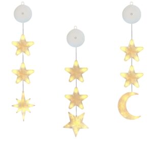 Kerstverlichting Raam Maan, Noorderster, Sterren - 73-82cm - Inclusief Batterijen - Kerstversiering met Zuignap - Warm Wit