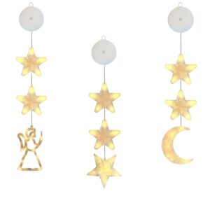 Kerstverlichting Raam Engel, Maan, Sterren - 73-82cm - Inclusief Batterijen - Kerstversiering met Zuignap - Warm Wit