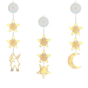 Kerstverlichting Raam Kerstman, Maan, Sterren - 73-82cm - Inclusief Batterijen - Kerstversiering met Zuignap - Warm Wit