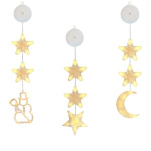 Kerstverlichting Raam Maan, Sneeuwpop, Sterren - 73-82cm - Inclusief Batterijen - Kerstversiering met Zuignap - Warm Wit