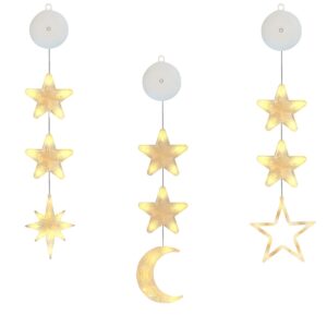 Kerstverlichting Raam Ster, Maan, Noorderster - 73-82cm - Inclusief Batterijen - Kerstversiering met Zuignap - Warm Wit