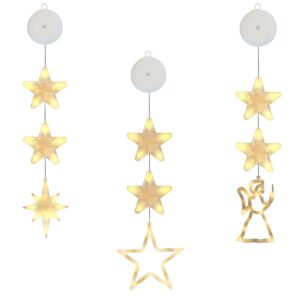 Kerstverlichting Raam Engel, Ster, Noorderster - 73-82cm - Inclusief Batterijen - Kerstversiering met Zuignap - Warm Wit