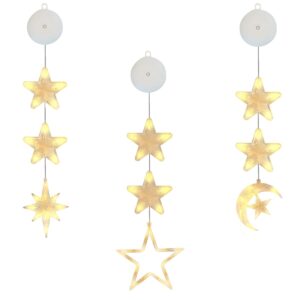 Kerstverlichting Raam Halve maan, Ster, Noorderster - 73-82cm - Inclusief Batterijen - Kerstversiering met Zuignap - Warm Wit