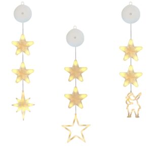 Kerstverlichting Raam Ster, Kerstman, Noorderster - 73-82cm - Inclusief Batterijen - Kerstversiering met Zuignap - Warm Wit