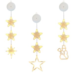 Kerstverlichting Raam Ster, Noorderster, Sneeuwpop - 73-82cm - Inclusief Batterijen - Kerstversiering met Zuignap - Warm Wit